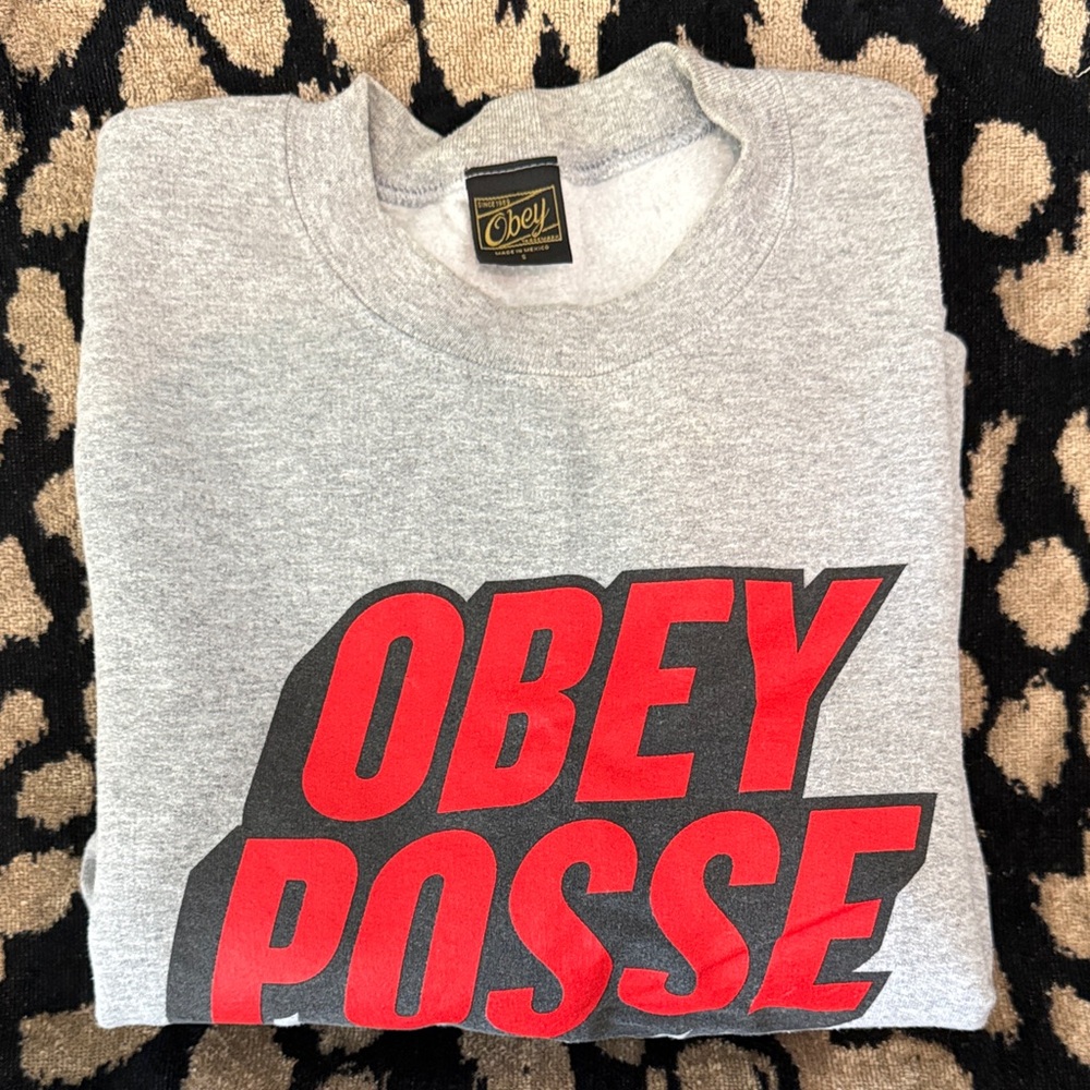 Obey Gray Crewneck with Bold Red Graphic